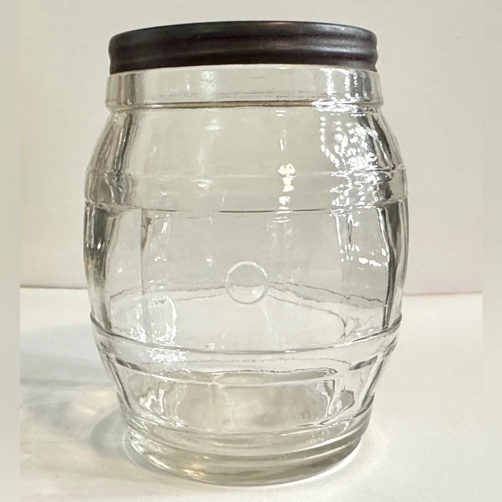 Vintage Glass Barrel Jar Coin Bank